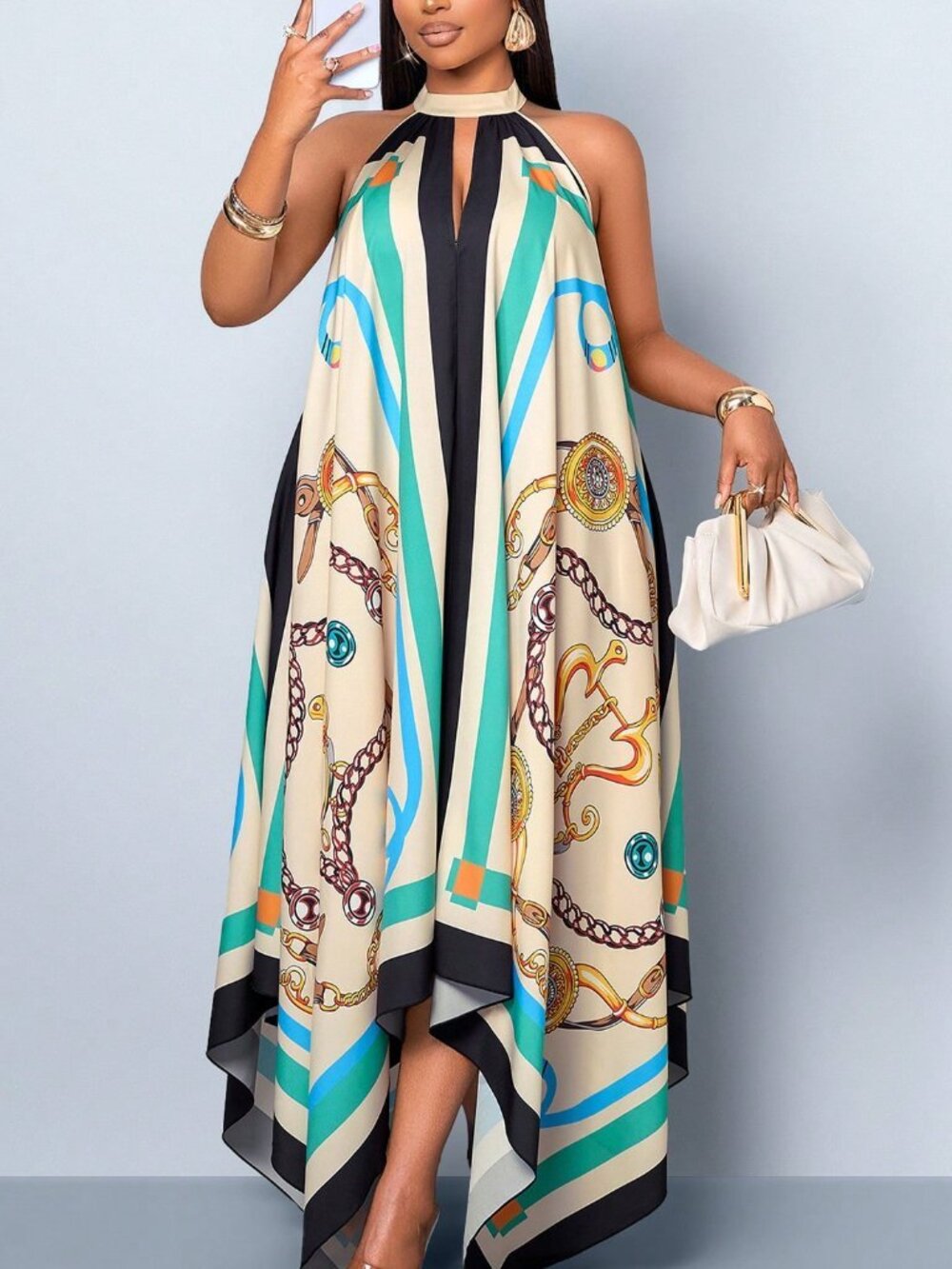 Boho Multicolor Women's Plus Size Tropical Vacation Long Dress - Picture 7 of 7